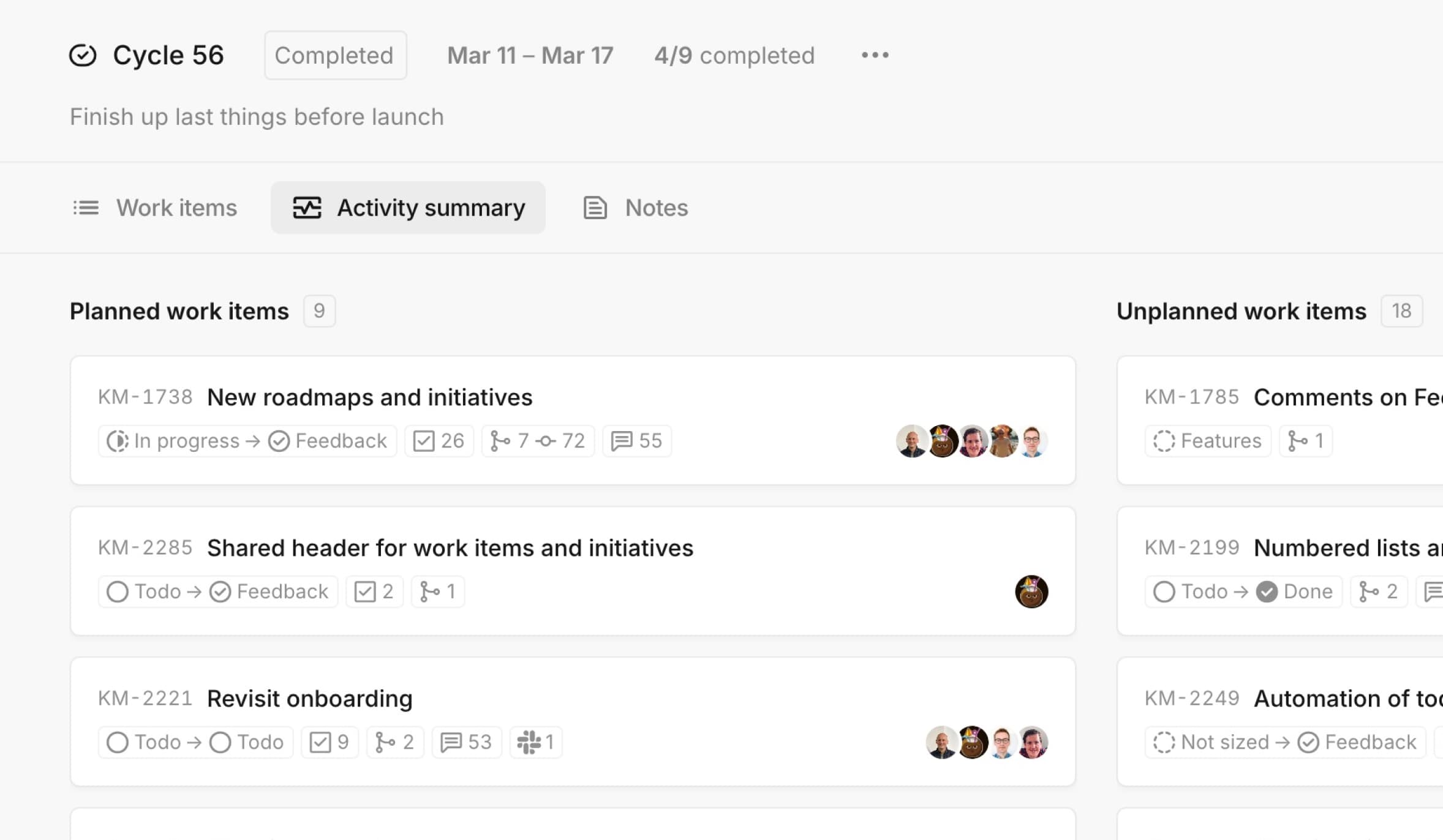 Cycle planning and tracking