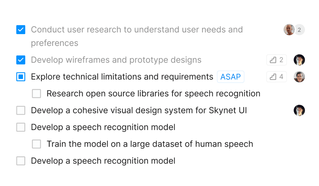 A list of todos with assigness and metadata